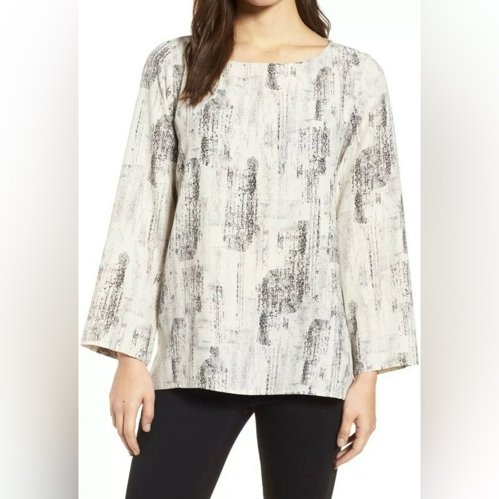 EILEEN FISHER Birch Bark Printed Long Sleeve Top Women’s Size XS Boho Preppy - Picture 7 of 9